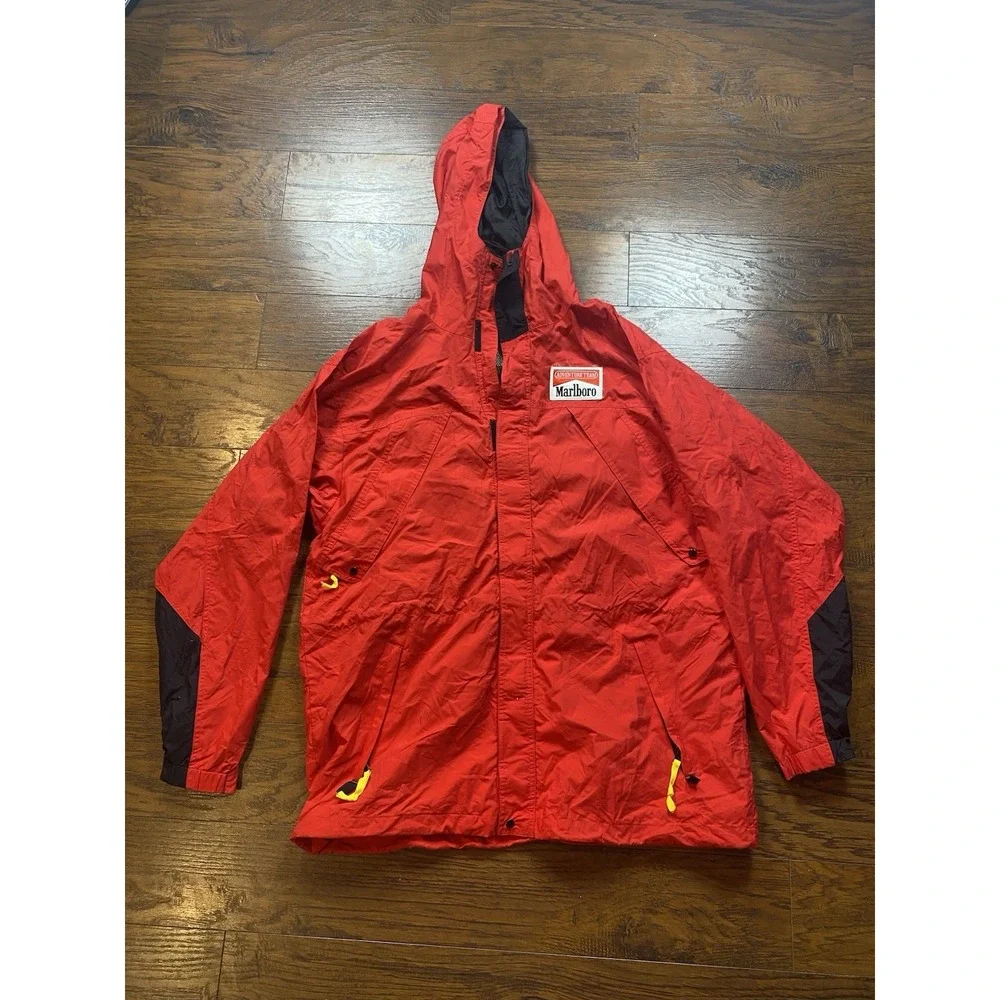Vintage Marlboro Adventure Team Jacket Mens Large Red Nylon Hooded Parka 90s